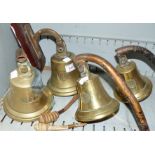 4 brass ships bells with maker's seal mark numbered 2 - 1827 & 2 - 1824 height 2 at 5'', 2 at 51/