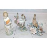 2 Lladro Groups of Birds, Lladro Girl with Oranges
