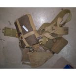 A WW11 flight helmet; water bottle; webbing belt etc.