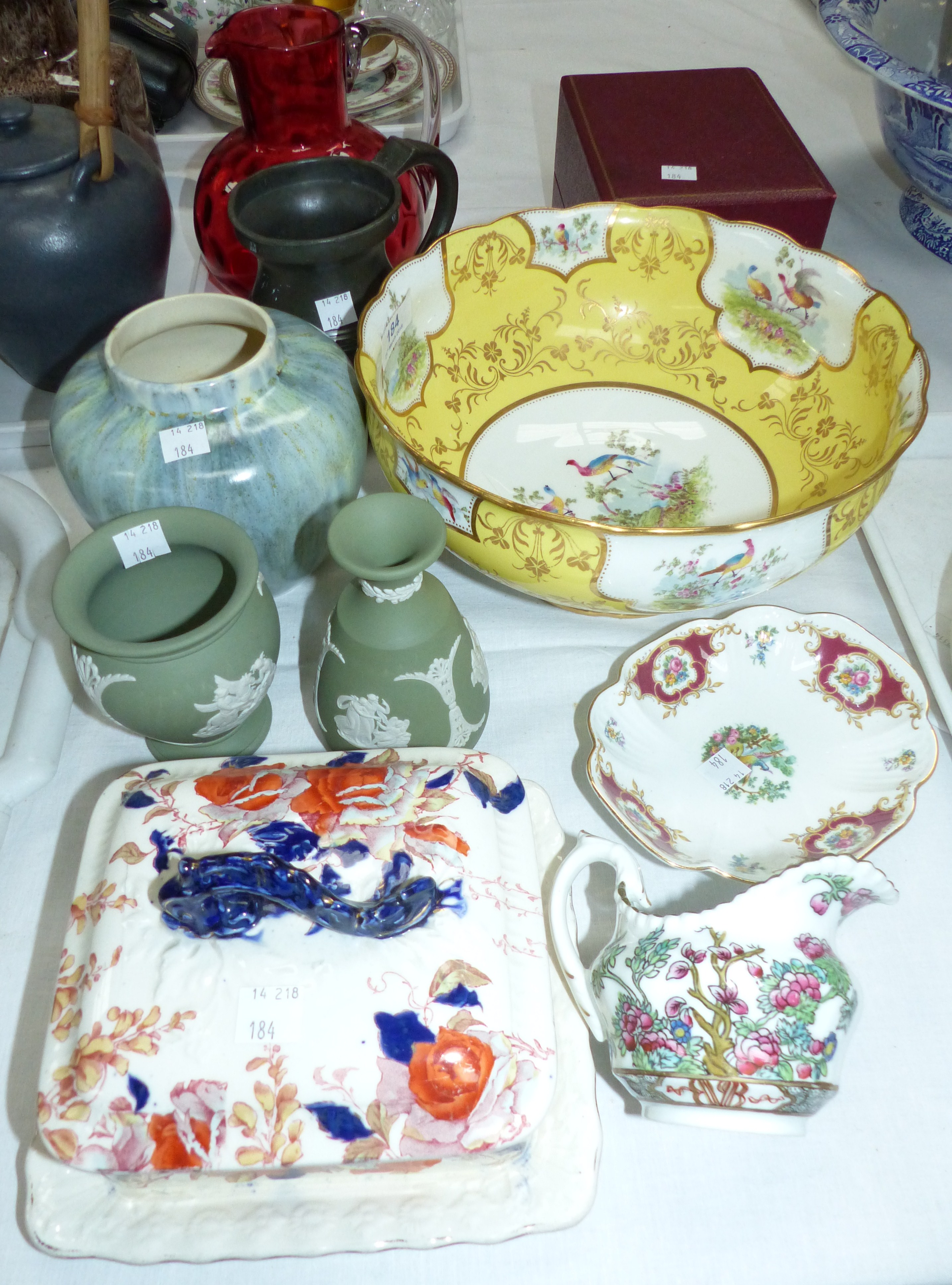 An early 20th century Crescent China fruit bowl decorated in the Worcester manner; a Spode