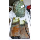 A studio ceramic portrait bust, bronzed finish 8½"; a slab built vase, signed Italy