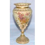 A Royal Worcester vase with floral decoration No 2314, on bird claw column, 7.5"