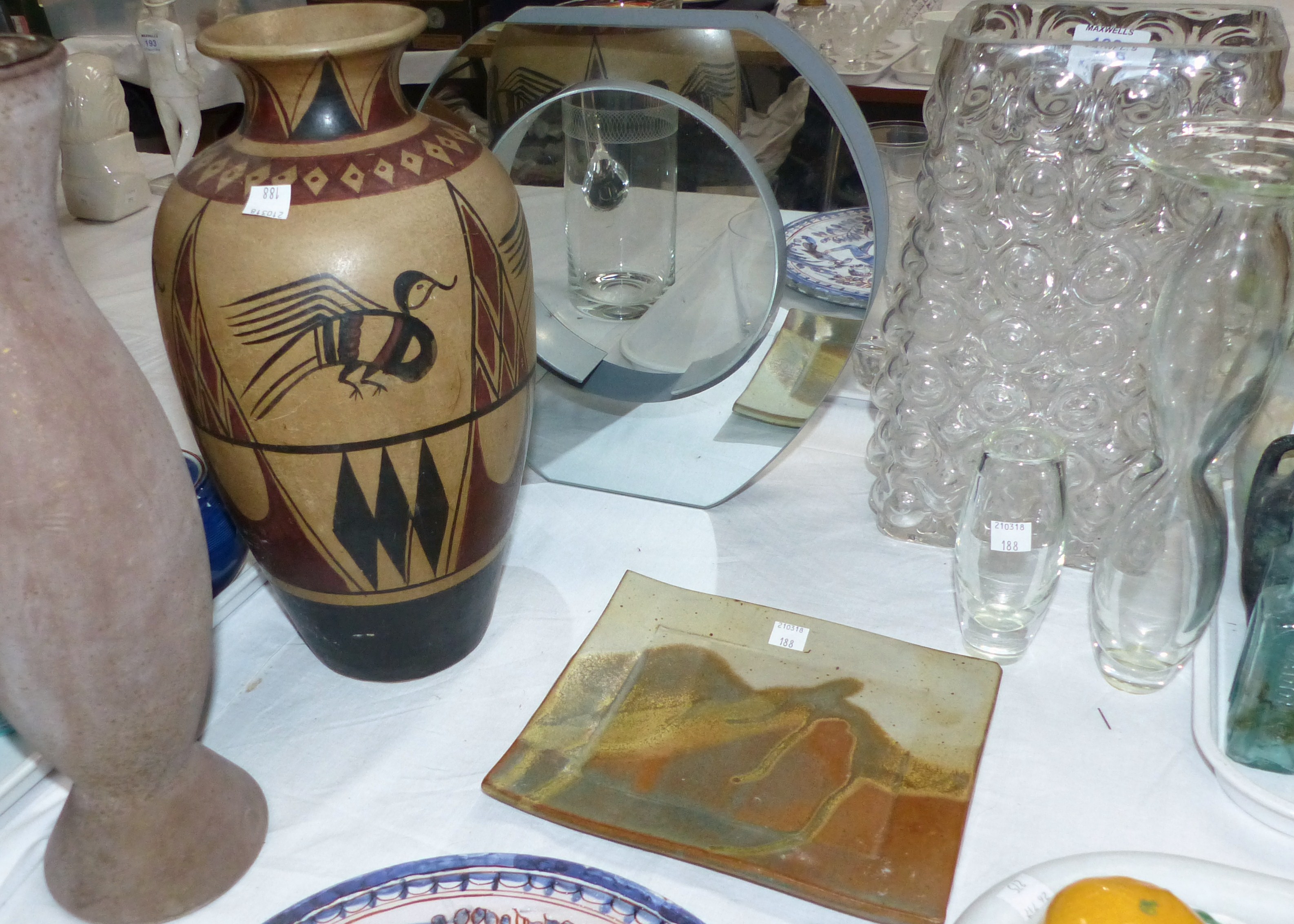 A large Dartington glass rectangular vase, 11½"; 3 other pieces - Image 2 of 2
