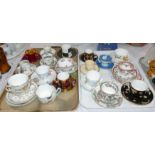 A selection of bone china teacups and saucers, including Shelley; other bone china