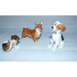 A Royal Doulton bone china figure of a terrier, HN 1159; another of a Corgi; a kitten