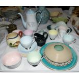 A Queen Anne Glade 13 piece part coffee service; a continental hand painted plate; 4 other items