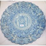 A large 18th century continental tin glazed lobed dish (possibly Arnhem) decorated in blue and