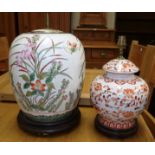 A Chinese 'famille verte' style large table lamp; an Imari style table lamp