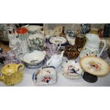 A selection of Victorian pottery jugs; later teapots; etc.