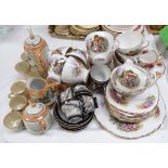 A Royal Vale part tea service decorated with cottage scenes, 38 pieces approx; Japanese part