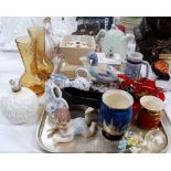 A collection of decorative pottery including a Coalport scent bottle; Carltonware; Murano glass; a