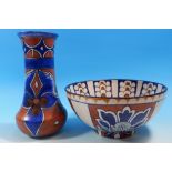 A 1930's Bursley ware Baghdad bowl and a similar vase