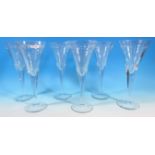 Six large lead crystal Luxor conical long stem wine glasses