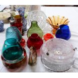 An Edwardian mottled glass light bowl; a selection of decorative coloured glassware; etc.