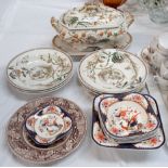 A Victorian "Dresden" soup tureen, stand and 6 dishes; a Japan pattern part fruit set