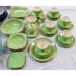 A Royal Winton Art Deco part tea service in green and gilt, 43 pieces approx