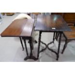 A 1920's oak occasional table with saltire stretchers, 24"; an Edwardian Sutherland table