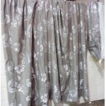 A pair of large lined and padded curtains with silver pattern, 120" drop approx