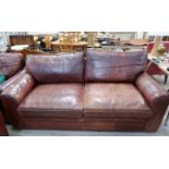 Halo Furniture brown leather 2/3 seater settee, length 77"