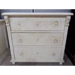 A white painted reproduction chest of 3 long drawers