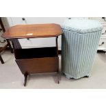 A 1930's oak occasional table / magazine rack; a hexagonal Lloyd Loom linen basket with original