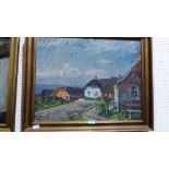 N. HOLBACK. 20th CENTURY DANISH: A coastal village. Signed. Oil on canvas. 22'' x 28''