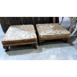 A pair of Victorian rosewood and embroidered footstools.