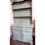 A painted pine dresser with raised rack. 38'' wide