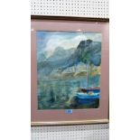 NOEL BYASS: Alpine lake with boats. Signed monogram. Watercolour 19'' x 15½''