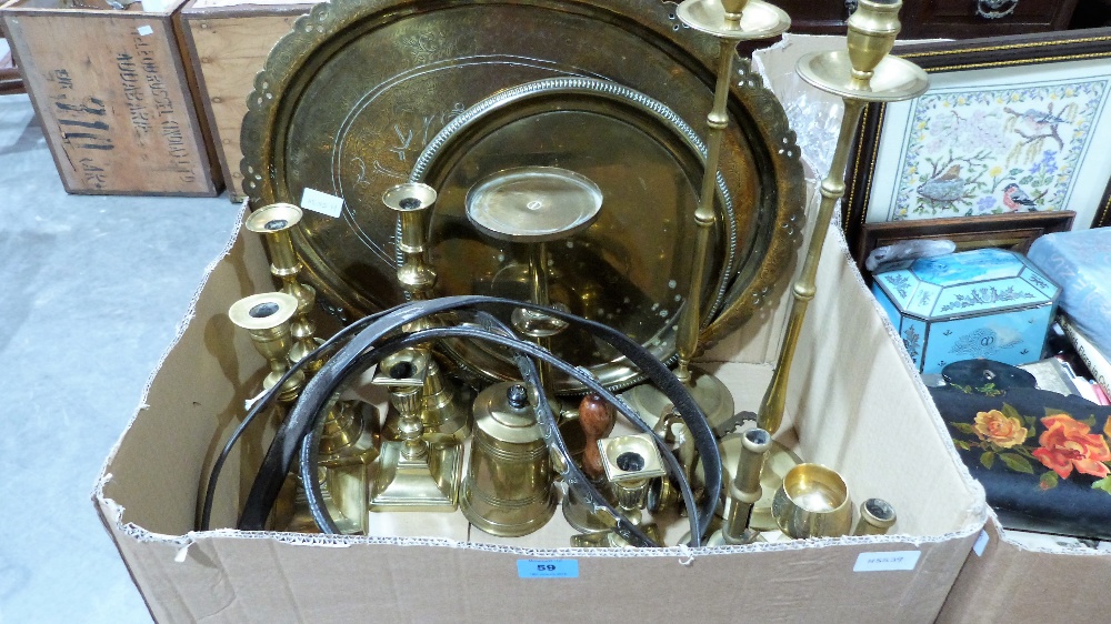 A box of brassware