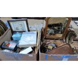 Two boxes of metalware, books and sundries