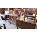 Furniture to comprise a mahogany dropleaf table, a pine mirror, leather chair, an airer, oak