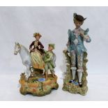 A Capodimonte style bisque figure of a gallant 16'' high together with a similar horse and figure