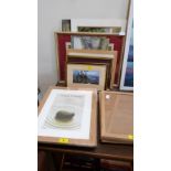 Three watercolours, prints and frames