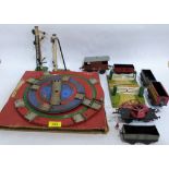 Two Hornby turntables, various signals, level crossing and rolling stock