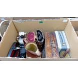 Two boxes of sundries and vintage bygones