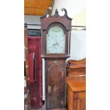 An early 19th century oak longcase clock, 8 day movement, the hood with broken swan neck pediment,