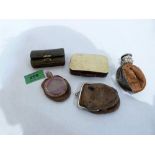 A German acid etched scent bottle and four miscellaneous purses