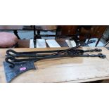 Three wrought iron fire irons