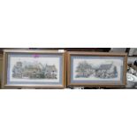 A pair of needlework pictures, village scenes