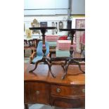 Two mahogany tripod occasional tables. One leg repaired