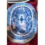 Four Victorian blue printed meat plates