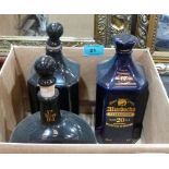 Three black or blue glazed advertising bottles; Black Prince Scotch Whisky; Murdochs Perfection