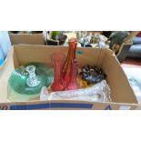 A box of miscellaneous glassware