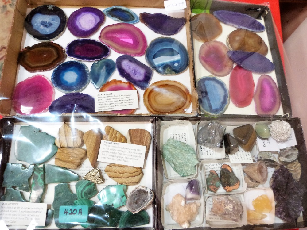 A tray of semi precious mineral samples