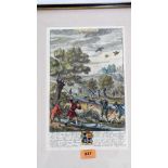 Otter Hunting: An 18th century coloured engraving after F. Barten dedicated to the Right