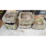 Five square moulded garden planters