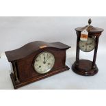An Edward VII mahogany and walnut mantle clock 14'' wide and a temple clock case with later quartz