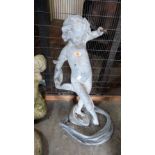 Garden Ornament: A lead figure of a young girl with drapery. Losses and damage. 32'' high