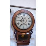 A walnut and inlaid drop dial wall clock with American movement, the dial signed Barnes, Tamworth.